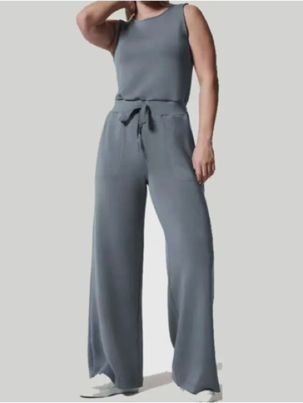 SPANX Air Essentials Ribbed, Wide Leg Jumper  - Blue/Gray - Size Small